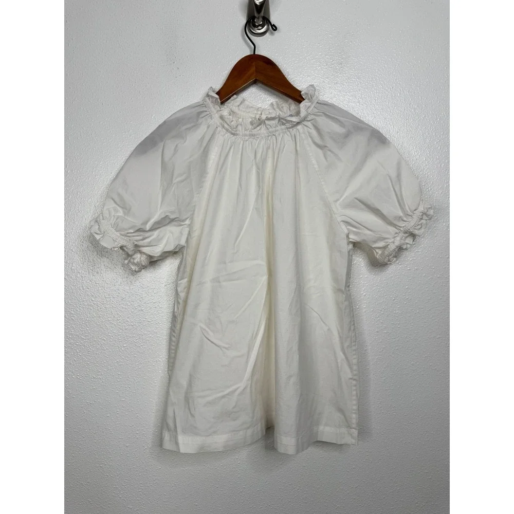 Hill House Home The Ruffle Top White Cotton Puff Sleeve Victorian Blouse Small